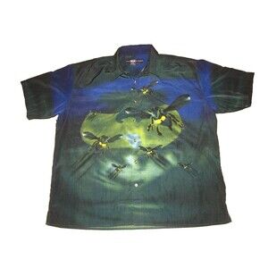 Vintage 90’s Wu Wear Button Up Wu-Tang Killa Bees Hip Hop Streetwear Green Blue
